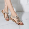 thumbnail image 4 of Women's T-Strap Beaded Flower Rhinestone Flat Sandals Dress Beach Shoes, 4 of 11