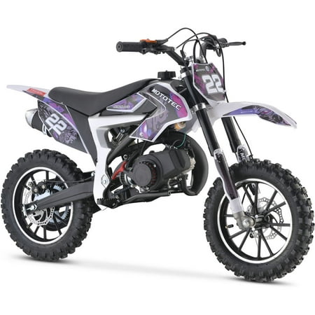 MotoTec 50cc Demon Kids 2-Stroke Motorcycle Pit Purple Gas Dirt Bike Powered Ride-On