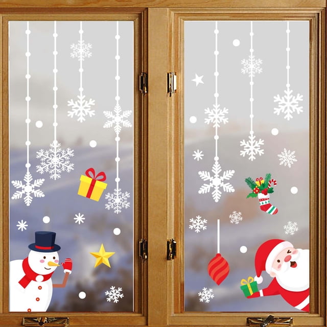 Decoración navideña Árbol de Navidad Ancianos Muñeco de nieve Copo de nieve Pegatina estática Combinación Decoraciones navideñas familiares Wmkox8yii fhajkh3454
