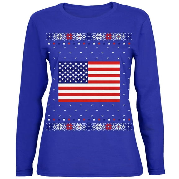 Old Glory Womens USA American Flag Ugly Christmas Sweater Long Sleeve T Shirt
