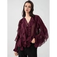 thumbnail image 5 of Women Dressy Casual Blouse Business Long Sleeve V Neck - Tops Office Work Outfit Wine Red M, 5 of 9