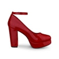 thumbnail image 3 of BLISSFUL STEP Escarpins à Talon Bloc pour Femmes Plateforme Bride à la Cheville Bout Rond Talon Rouge 10, 3 of 7