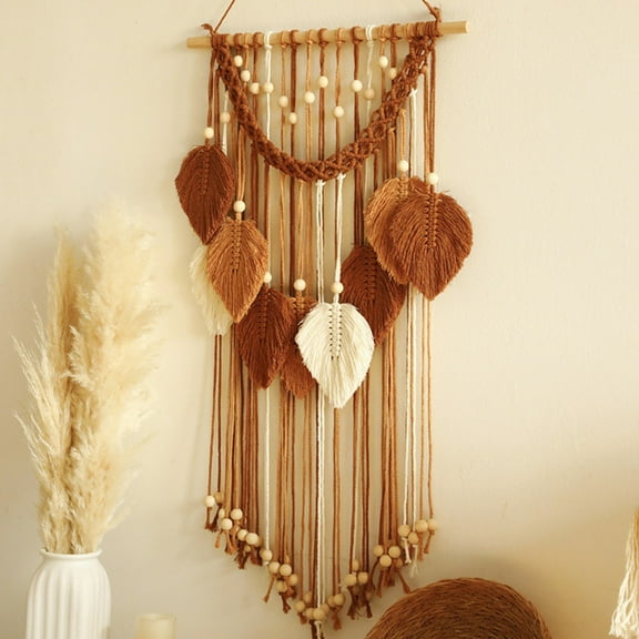 Multicolor Leaves Tapestry Boho Hand Woven Macrame Wooden Beads Crafts Wall Hanging Nordic Home Decoration Mother Day A