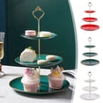 thumbnail image 1 of pstuiky 3-Tier Dessert Stand European Luxury Design with Gold Rim & Ceramic Plates Multi-Functional Snack & Fruit Tray 38X25X25Cm for Parties & Afternoon Tea, 1 of 7