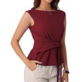 thumbnail image 4 of INSPIRE CHIC Women's Tie Front Boat Neck Cap Sleeve Work Blouse S Burgundy, 4 of 6