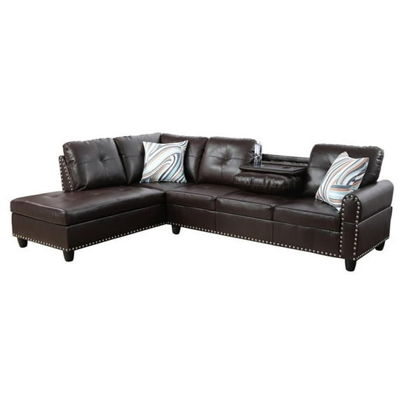 Star Home Living Corp Yolanda Faux Leather Sectional Sofa in Dark Brown