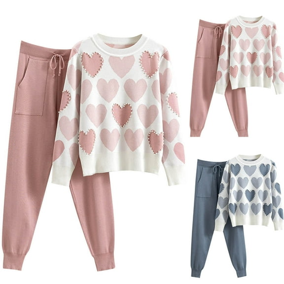 Bovxnpu Two Piece Sets for Women Fall Outfits, Womens 2 Piece Lounge Set Sweatsuit Pullover Crewneck Top Jogger Pants Printed Long Sleeved Pants Set