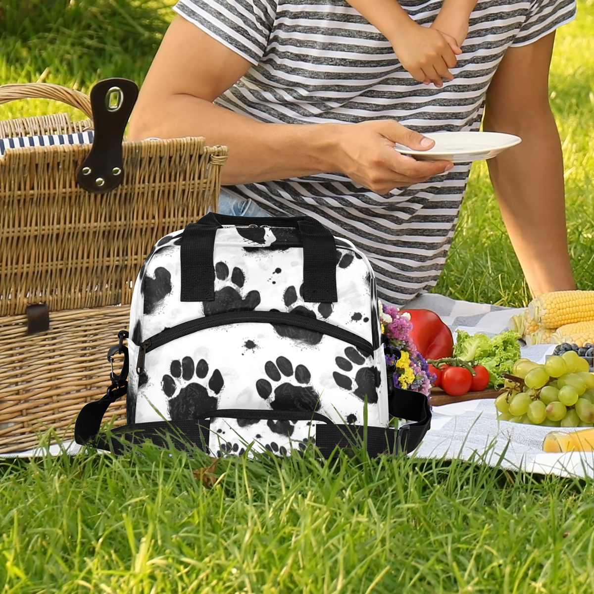 Herdesigns Animal Paw Prints Insulated Lunch Bag for Women Men Adults Large Reusable Lunch Box Dog Paw Leakproof Cooler Tote Bags with Adjustable Shoulder Strap