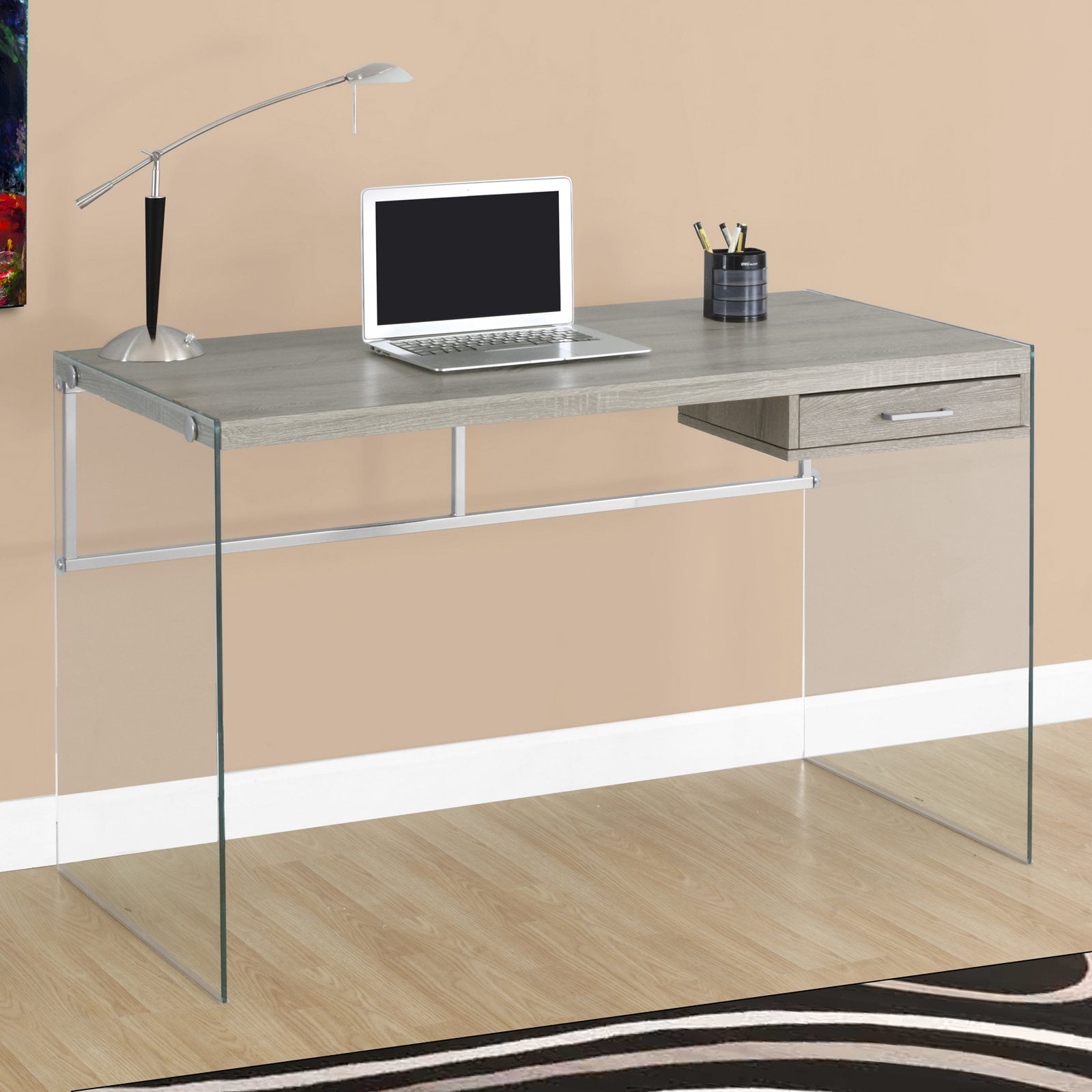 Monarch Computer Desk 48 L Glossy White Tempered Glass