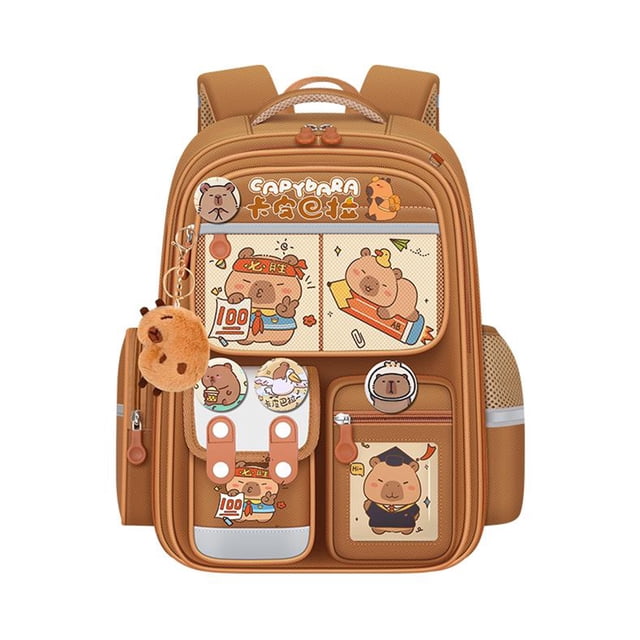 Guardurnaity Lindo capibara de gran capacidad, amarillo, para estudiantes, pieza de capibara, tela de protección para la columna vertebral, 28 Mochilas