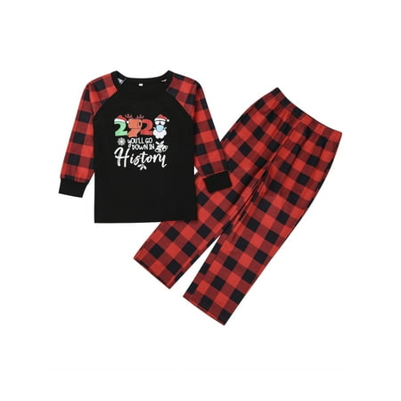 

Canrulo Christmas Family Matching Pajamas Set Merry Christmas 2021 Tops+Plaids Pants Sleepwear Set For Adult Kids Baby