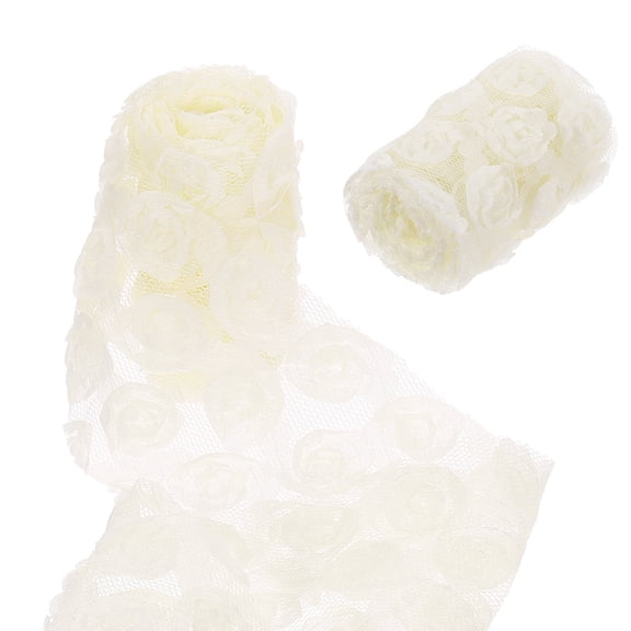 Uxcell 2 Pack Lace Trim Ribbon, 2.36 inch - 1 Yard 3D Rose Floral Embroidery Ribbons Edge Trimming for Sewing, Wedding Dress, DIY Crafts, Decoration Accessories, Beige
