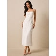 thumbnail image 3 of White Spaghetti Strap Fitted Midi Dress With 3D Floral Appliqué For Wedding Bridal Party Summer Elegant, 3 of 7