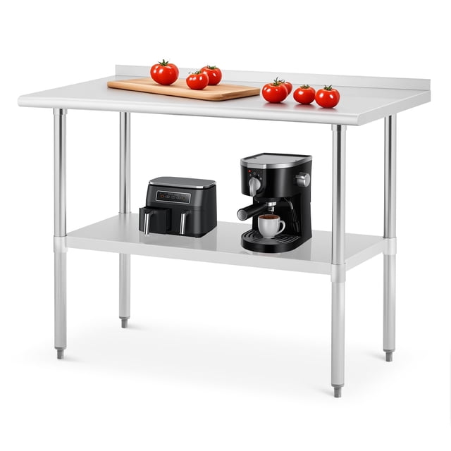 QinaQin NSF Stainless Steel Prep Table with Backsplash and Adjustable Shelf, Commercial Workbench for Kitchen or Restaurant