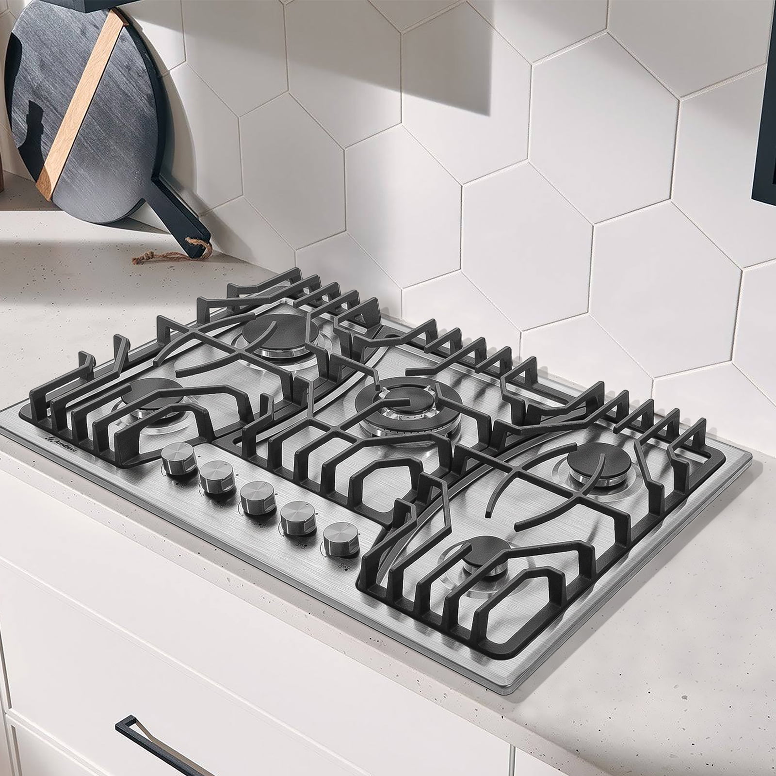 Amdievc 30 inch Gas Cooktop NG/LPG Dual Fuel Gas Stove top with Thermocouple Protection, Stainless Steel Gas Stove Top for Kitchen RV