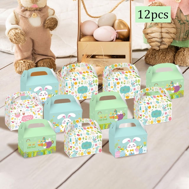 Cajas de regalo Decorativas de Pascua Macarena 12x Lindas con Asa Contenedores de Pascua Soporte de Regalo 4 estilo