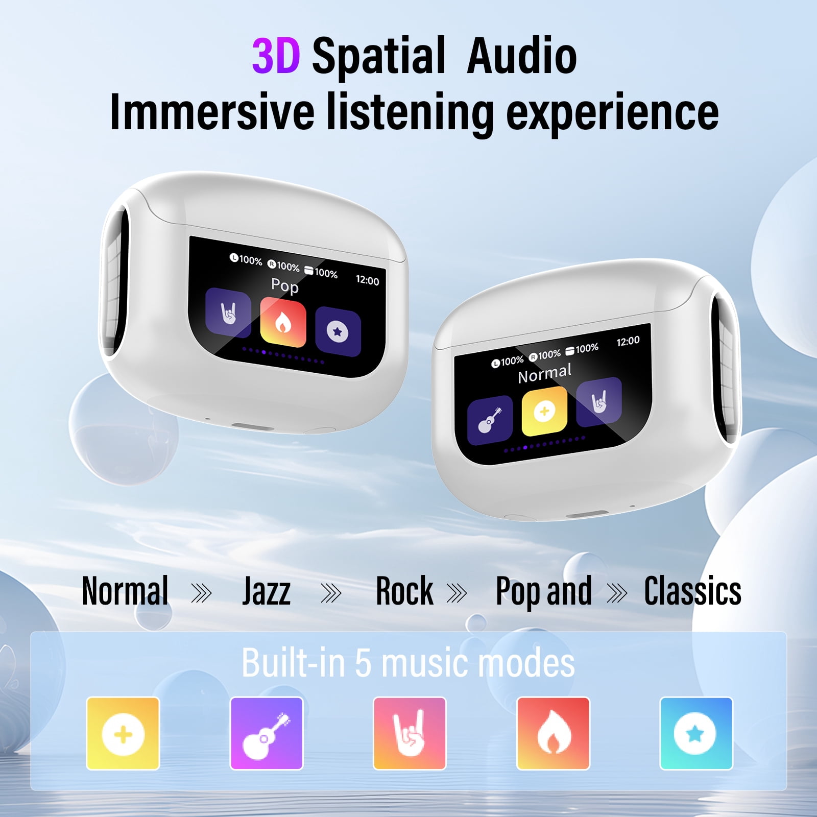 Touch Screen Wireless Earbuds, Bluetooth 5.4 Ear Buds with Multifunctional with ENC Noise Cancelling MicClear Calls Earphones, 48H Bass Stereo Headphones, IP7 Waterproof Headphones for Workout
