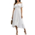thumbnail image 3 of Busydd Off Shoulder Renaissance Dress for Women Trendy Tie Front Ruffle Midi Dress Solid Color Short Sleeve Party Medieval Halloween Costumes M, 3 of 8