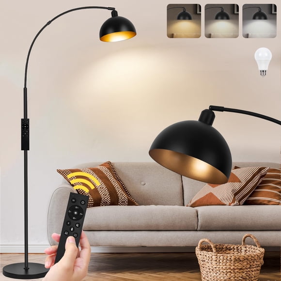 Lámpara de pie arco VenzBlomia de 178 cm, regulable con control remoto, LED