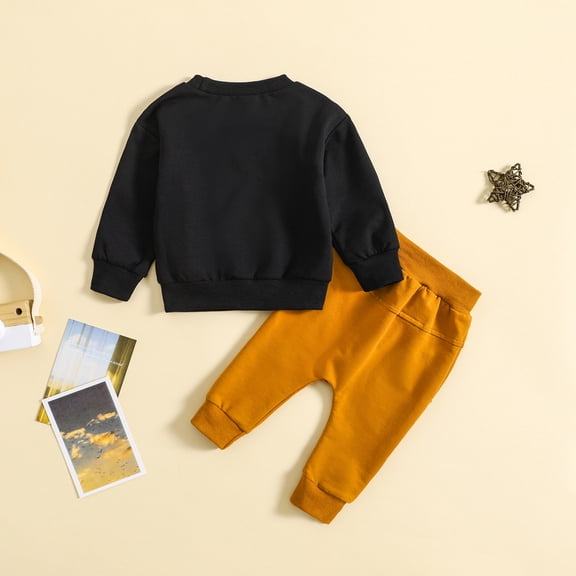 Vedolay Boy's Fall Outfits Boy Clothes Cotton Fall Outfits Long Sleeve Little Boy Tshirts and Pants Sets 2PC,Black 12-18 Months