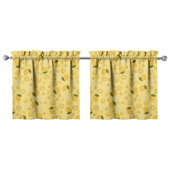 2 Pack Lemon Print Kitchen Curtains - Cute Yellow Fruit & Floral Tier Curtains for Small Windows, Semi-Sheer Farmhouse Caf Curtains with Rod Pocket, 27.5x24 Inch, Set of 2