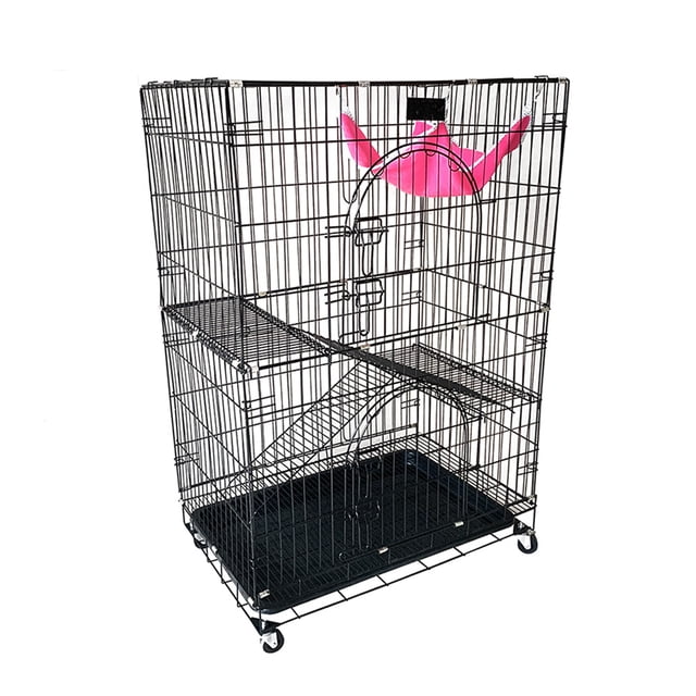Jaula Metálica Rodante para Gatos VANLIG Habitat Grande 3 Niveles Color Negro