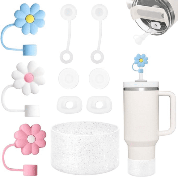 10 pcs Cup Accessories Set- Silicone Spill Proof Stopper, Straw Cover Cap, Siliocne Cup Boot, Charms for Cup 30/40oz Tumbler