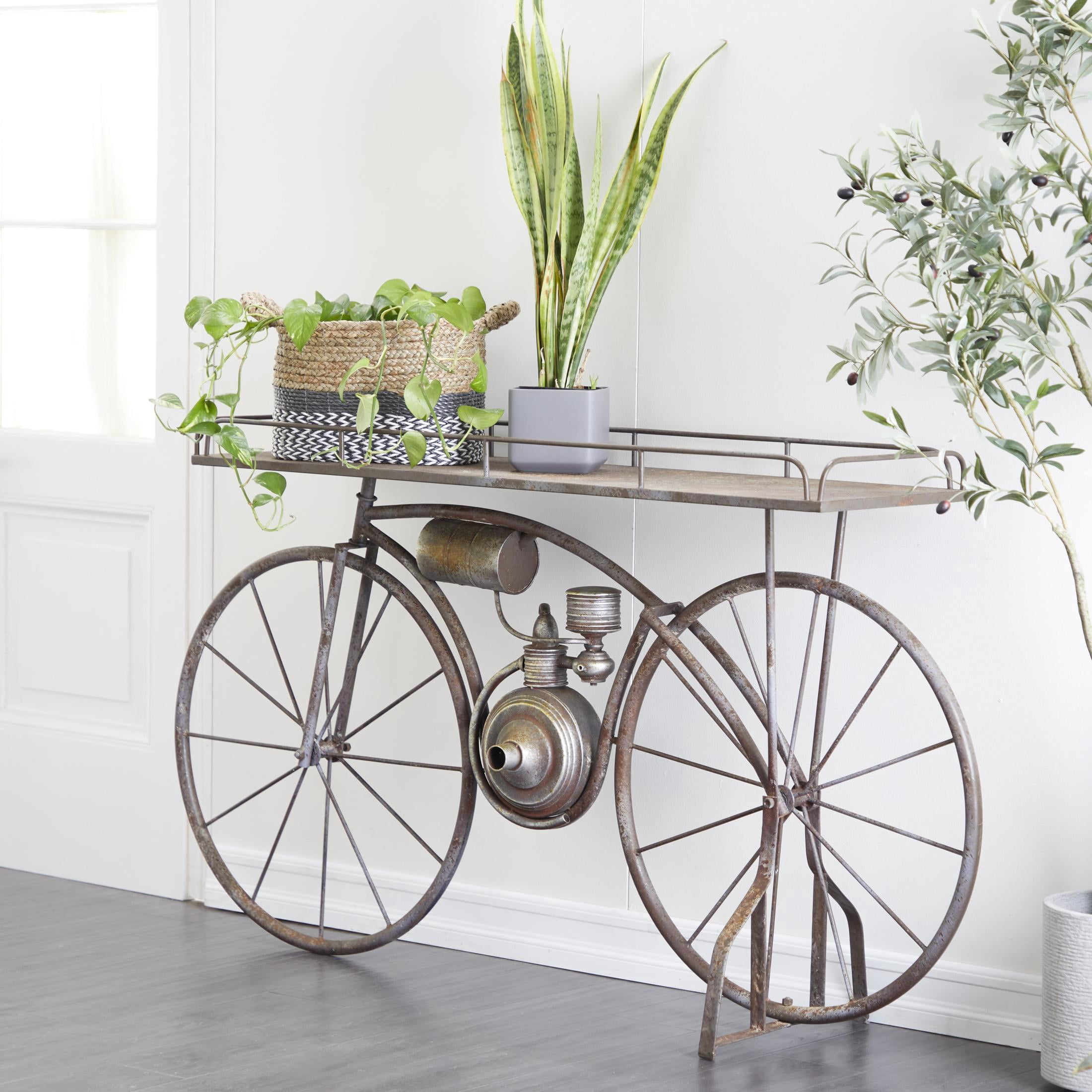 DecMode 65" x 14" x 35" Bronze Metal Weathered Vintage Bike Plantstand