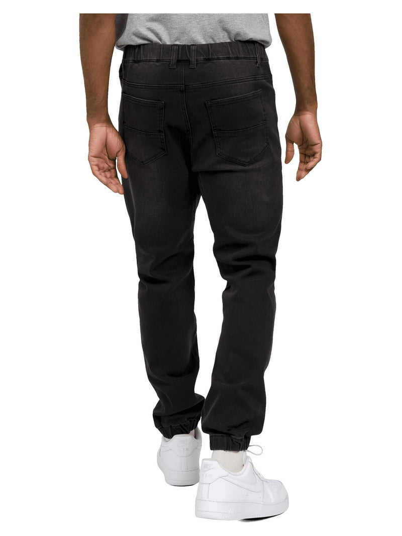 Victorious Mens Drop Crotch Jogger Denim Pants JG803 - Black