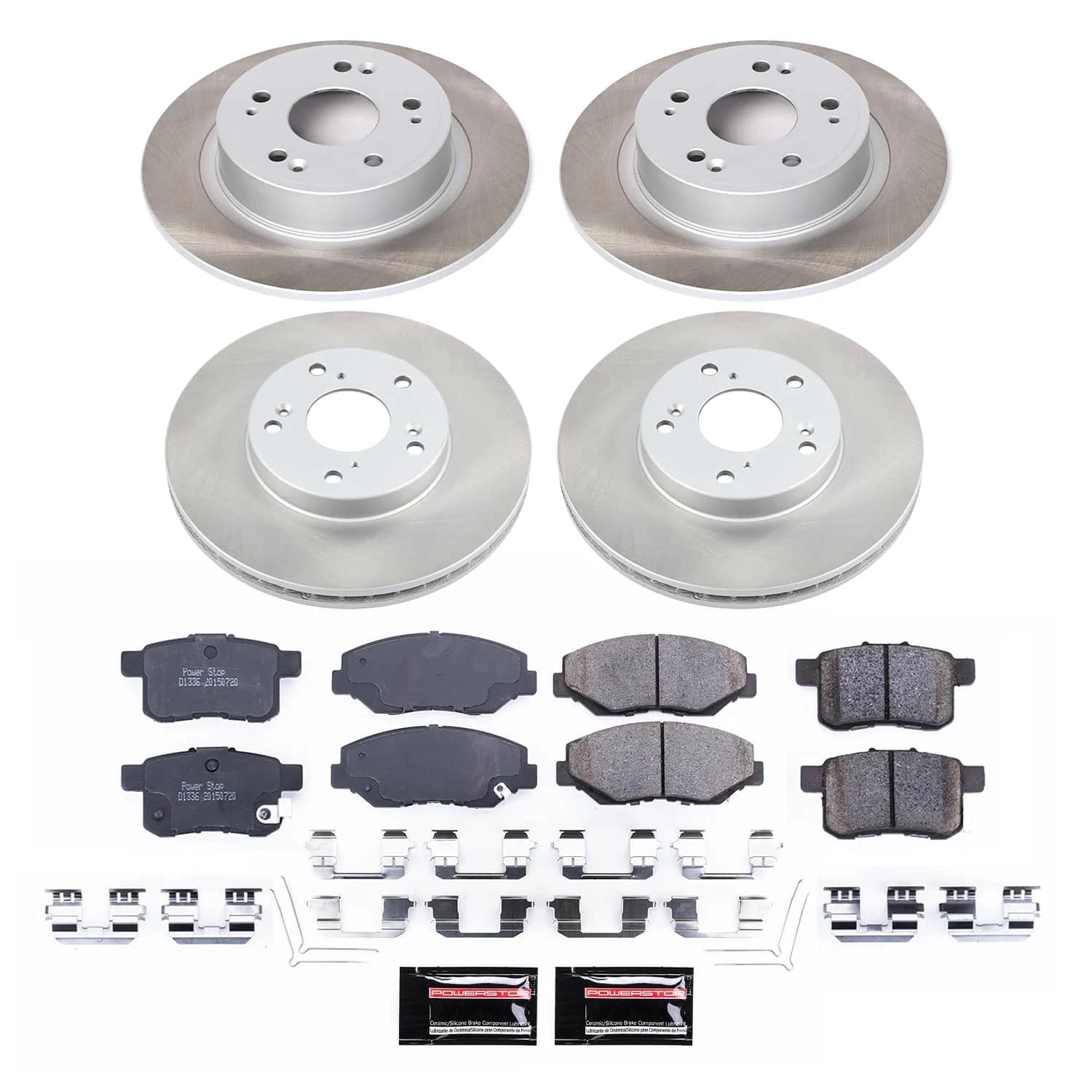 PowerStop Front and Rear Semi-Coated Rotor and Low-Dust Ceramic Brake Pad Kit SC2744