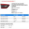 thumbnail image 2 of Left Back Up Lamp Assembly - Compatible with 2020 Subaru Impreza Hatchback, 2 of 2