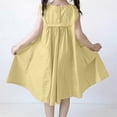thumbnail image 5 of Dress for Girls Solid Color Round Neck Sleeveless with Pockets Summer Casual Comfortable Dress Yellow 7-8 Years, 5 of 6
