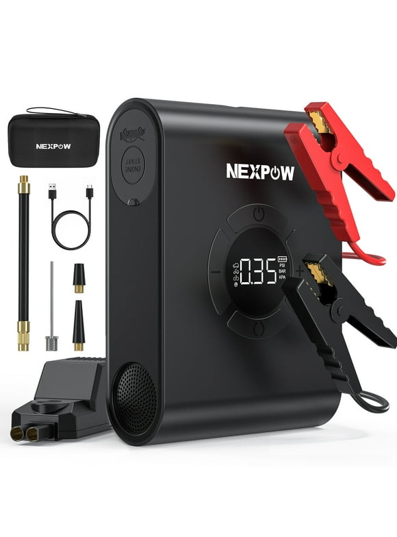 Nexpow Jump Starter with Air Compressor, 2000A Battery Jump Starter (up to 7.0L Gas/5.5L Diesel Engines) with 150PSI Digital Tire Inflator, 12V Jump Box Battery Booster Pack