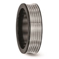 thumbnail image 5 of Edward Mirell Black Ti & Titanium Polished Grooved Concave Ring, 5 of 8
