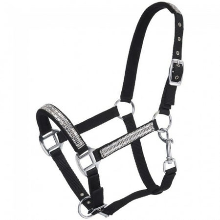 Black Leather Horse Halter - Tough 1 Adjustable Nylon Miniature Halter With Crystal Accents Black