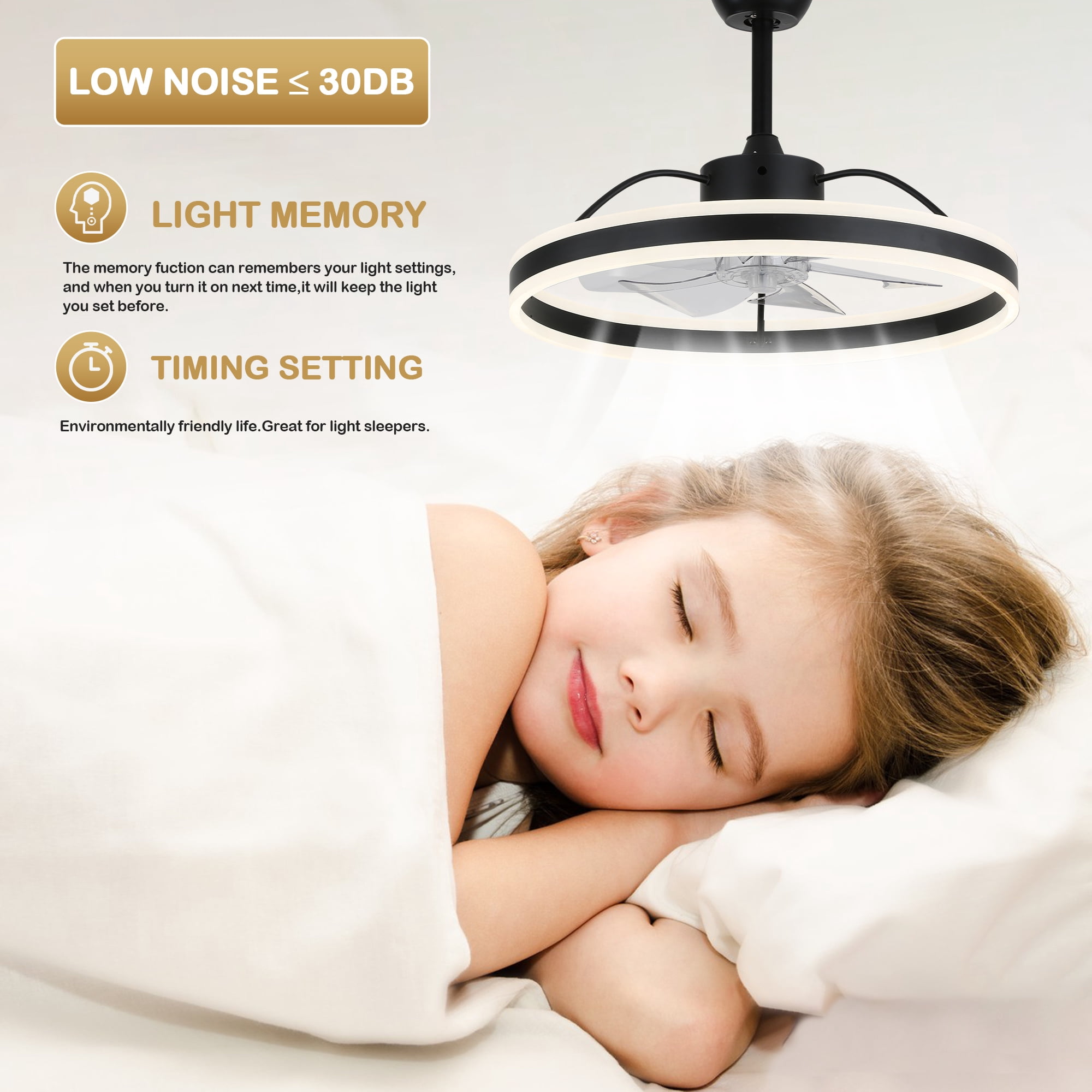 24" Modern Reversible Ceiling Fan with Dimmable Light, 6-Speed Ceiling Fan with Remote and APP Control