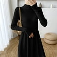 thumbnail image 3 of Efsteb Long Sleeve Dress For Women Midi Dress Fall Rib Knit Turtleneck A Line Soft Flowy Swing Dresses with Pocket Casual Trendy (Black,Free Size), 3 of 3