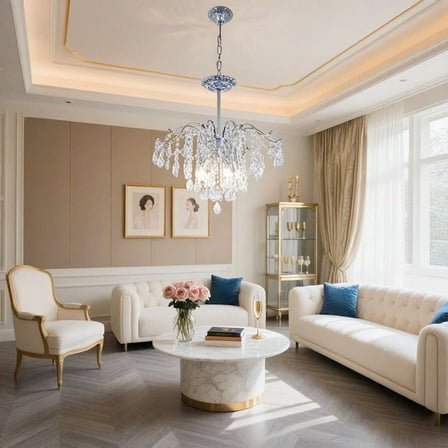 20 inch modern American crystal chandelier, 6-head living room chandelier, dining room bedroom lighting fixture