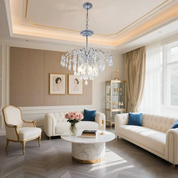 20 inch modern American crystal chandelier, 6-head living room chandelier, dining room bedroom lighting fixture