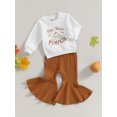 thumbnail image 3 of CIYCuIT Kids Baby Girl 2Pcs Halloween Outfits Long Sleeve Letter Pumpkin Print Sweatshirt + Flared Pants Sets Toddler Fall Casual Daily Clothes 6M-4T, 3 of 9