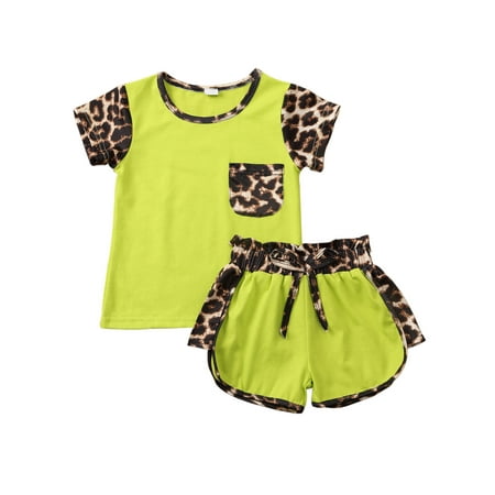 

Sunisery Toddler Baby Girls Boys Leopard Print Crew Neck Patchwork Top Drawstring Shorts Green 1-2 Years