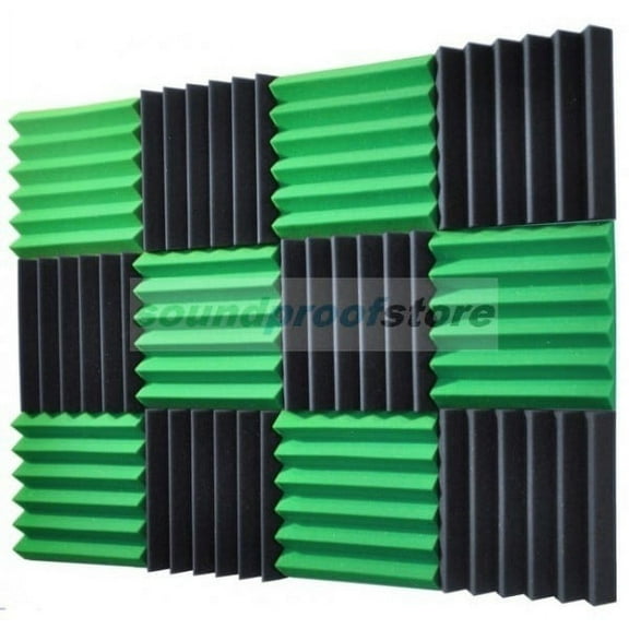 2x12x12-12PK GREEN/CHARCOAL Acoustic Wedge Soundproofing Studio Foam