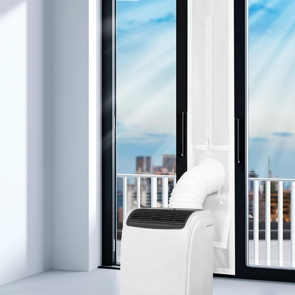 Universal Sliding Door Seal Kit for Portable Air Conditioner and Dryer, 100% Sealing Dual Hose Support AC Door Vent Kit, 10x75~91 Inch Length Adjustable for Mobile A/C