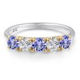 thumbnail image 3 of Gem Stone King 925 Silver and 10K Yellow Gold Blue Tanzanite and Lab Grown Diamond Wedding-Bands Ring for Women | 1.44 Cttw | Round 4MM | Gemstone December Birthstone | Size 6, 3 of 6