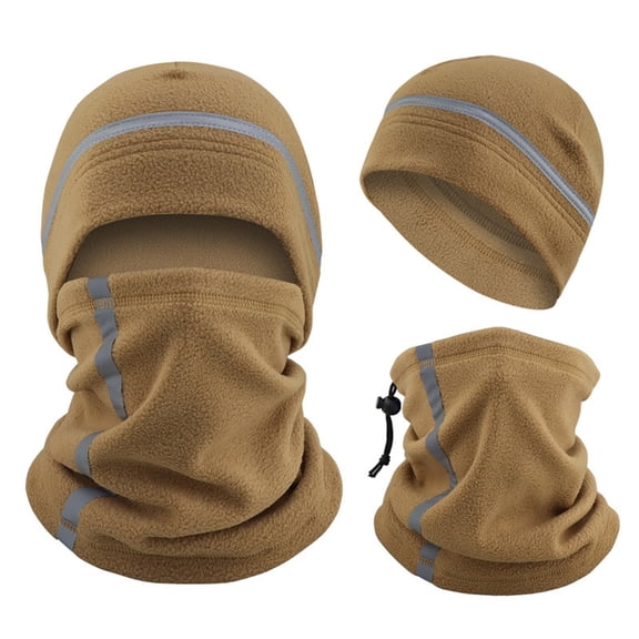 QSAWXQZ Men's 2 PC Winter Beanie Neck Gaiter Reflective Stripe Fleece Cold Weather Set Free Size