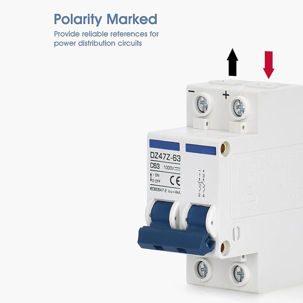 Dc Miniature Circuit Breaker 2 Pole 1000V 32 Amp Isolator Dc Disnnect Switch 63A YIWEI
