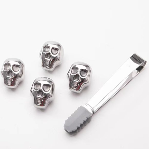 i Kito Whisky Ice Stones, Metal Skull Ice Rock Cubes, Whiskey Rocks Stainless Steel 4pack Silver