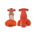 thumbnail image 5 of BLISSFUL STEP Ankle Strap Faux Fur Chunky Heel Sandals for Women Orange 7, 5 of 6