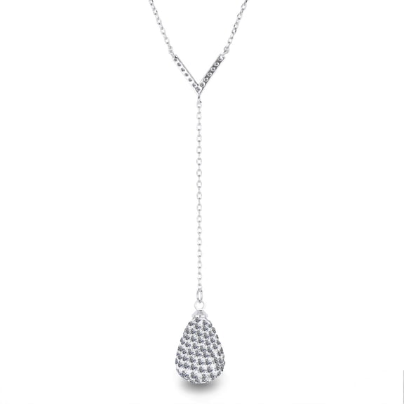 Cate & Chloe Ava 925 Sterling Silver Teardrop Y Necklace With Simulated Diamond Crystals for Women