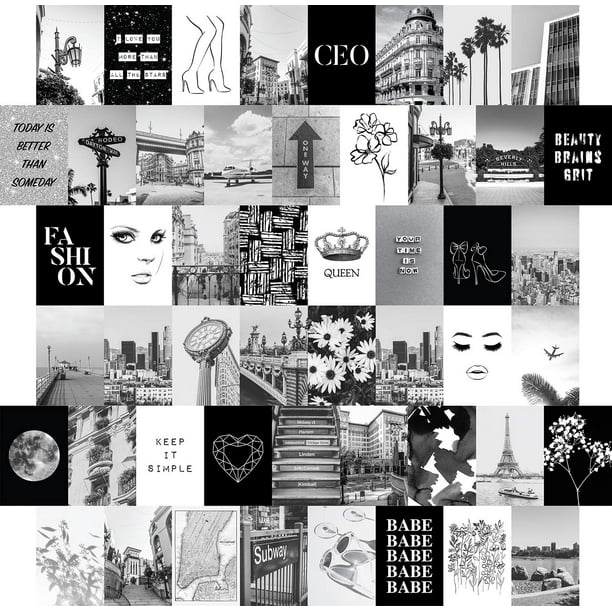 Black White Wall Collage Kit Aesthetic Pictures 50 Set 4x6 - Walmart.com
